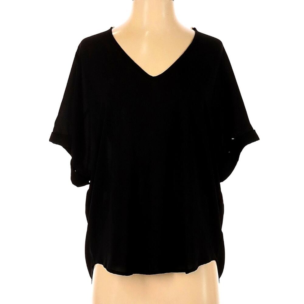 Lush Black Short Sleeve Semi Sheer V Neck Flowy Boho Festival Blouse